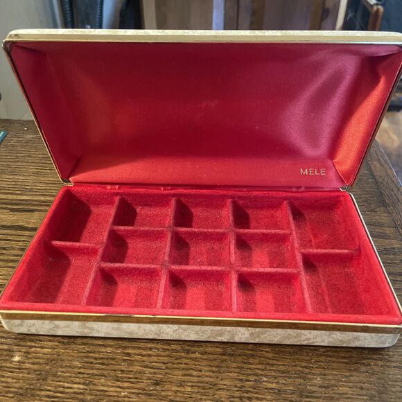 Vintage MELE Ivory Gold Hard Clam Shell Jewelry Box Travel Case - Picture 1 of 9